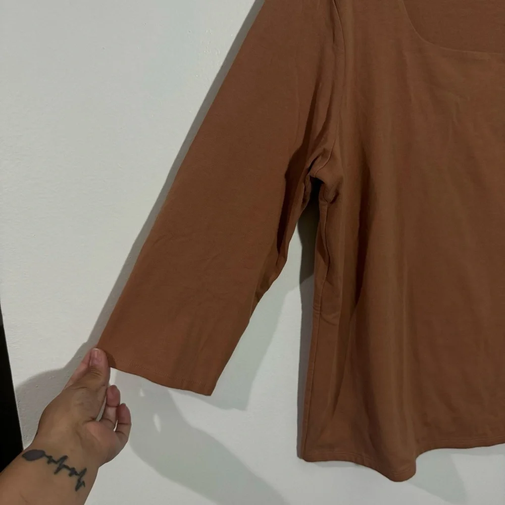 J. Jill Supersofr Square Neck‎ Tee Top Neutral Size Large Petite Minimalist Work